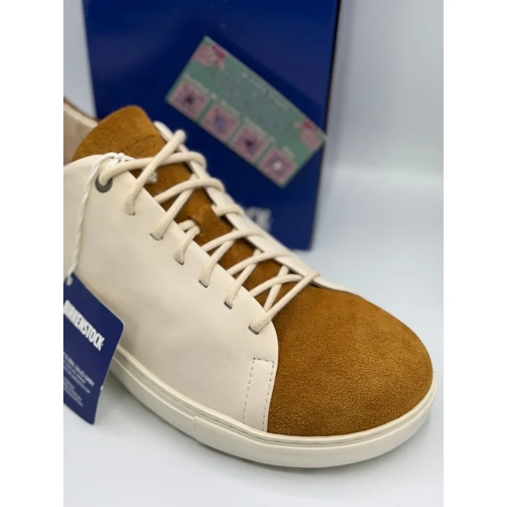 Birkenstock Bend Low Leather Suede Sneakers Eggshell Cognac Brown‎